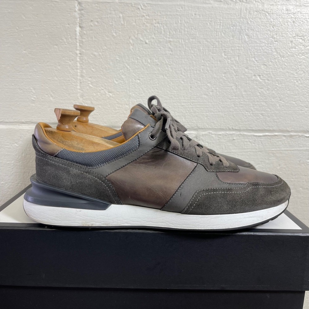 Magnanni Ecija Gray Brown Leather Suede Casual Sneaker Shoes Low Top Men's 10 M